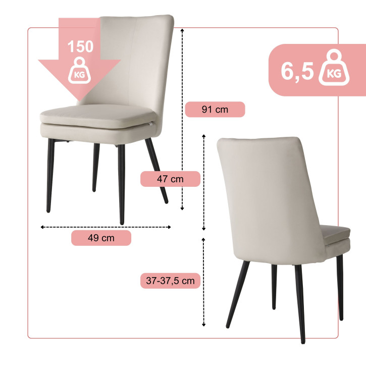 BHS LIVING Esszimmerstuhl, Küchenstuhl, Stuhl für den Wartebereich LIVIA Polstersessel mit hohem Rücken Samtstoff: elfenbein 60x47x89 cm